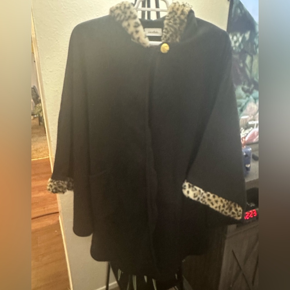 Moda Black Cape with Animal Print Accents